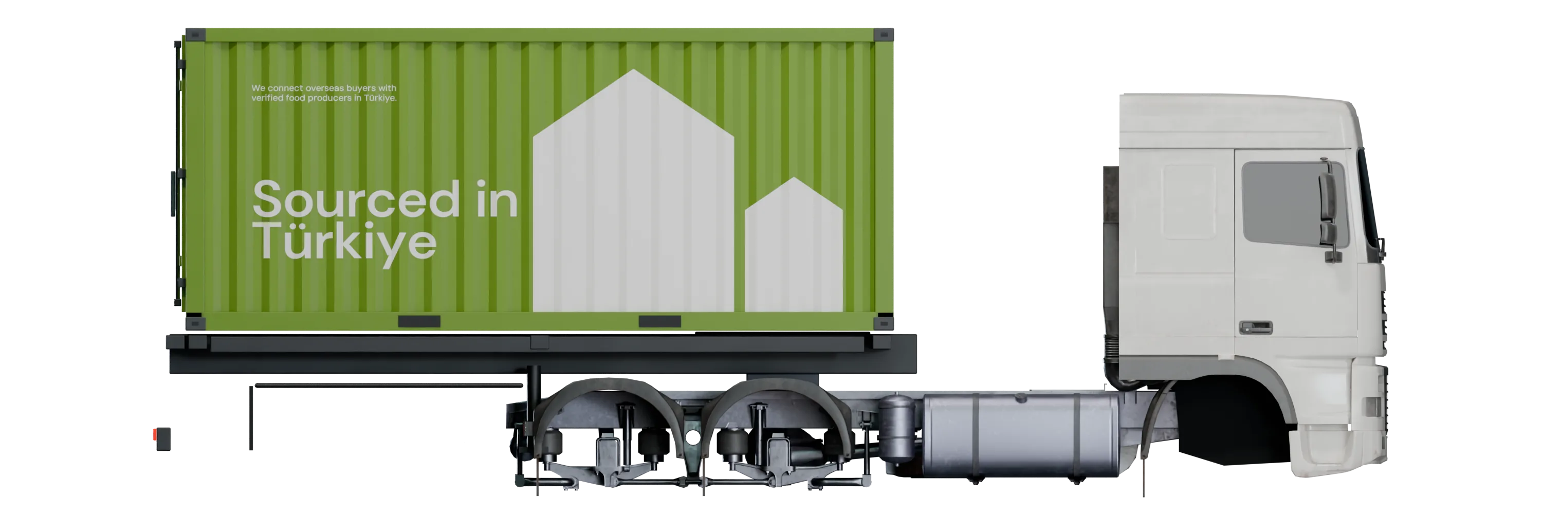 The Lotvela container on its truck, driving.